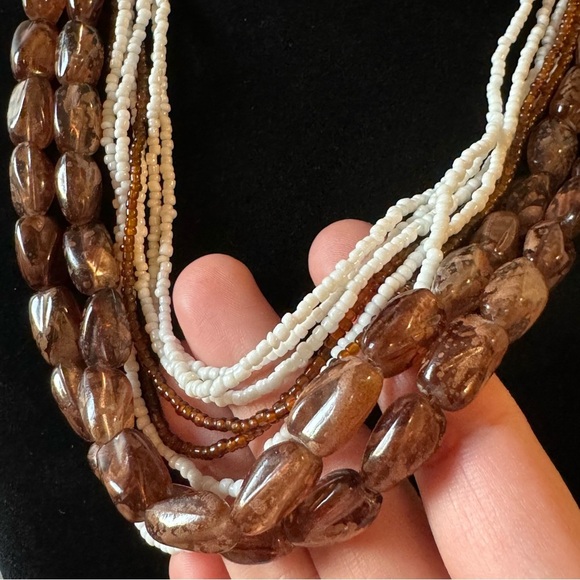 ✨2 for $30✨ Earthy Multistrand Root Beer Speckled White Seed Bead Necklace - Picture 8 of 11